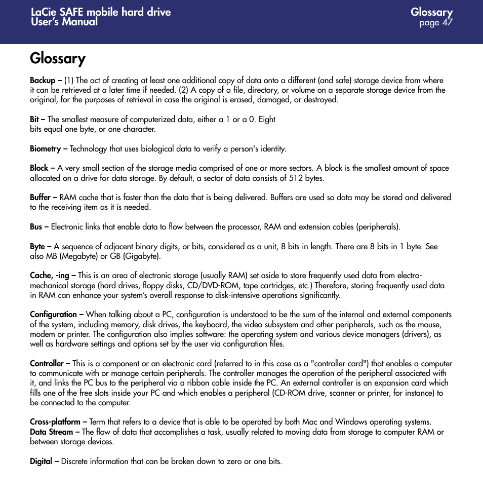 Glossary | LaCie 1.0 User Manual | Page 48 / 51