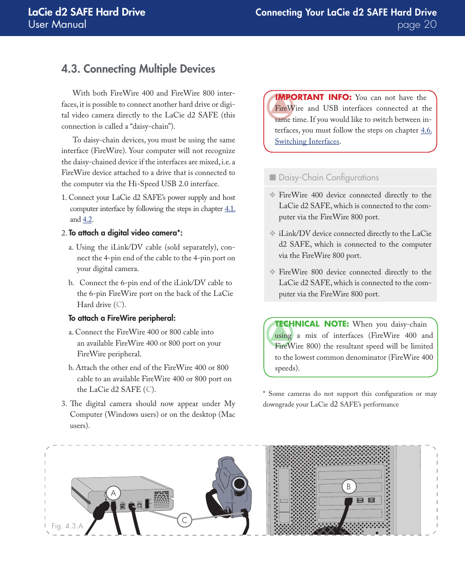 Connecting multiple devices, Lacie d2 safe hard drive user manual page 0, Connecting your lacie d2 safe hard drive | LaCie d2 User Manual | Page 20 / 54