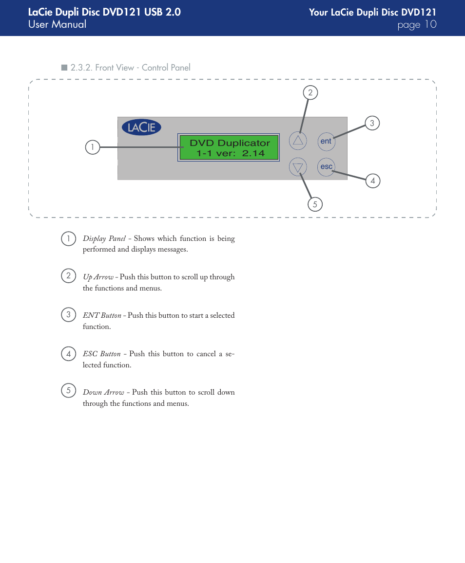 Front view - control panel | LaCie DVD121 User Manual | Page 10 / 40
