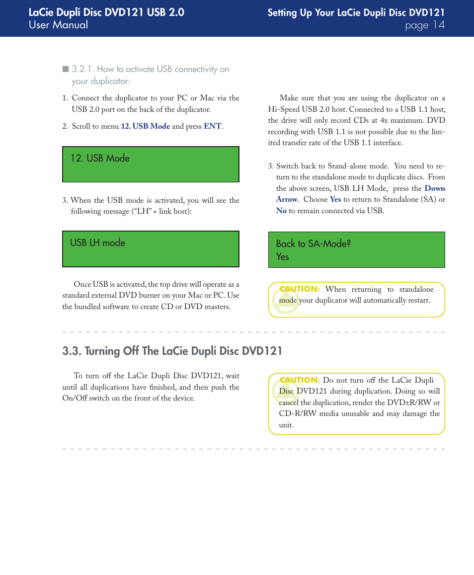 Turning off the lacie dupli disc dvd121 | LaCie DVD121 User Manual | Page 14 / 40