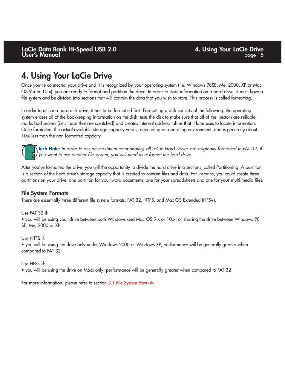 Using your lacie drive | LaCie Databank User Manual | Page 15 / 39