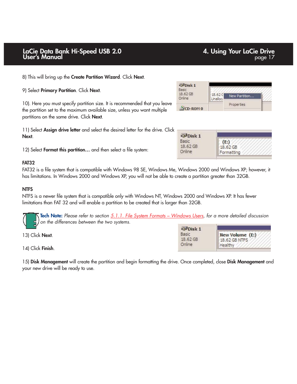 Using your lacie drive, Lacie data bank hi-speed usb 2.0 user’s manual | LaCie Databank User Manual | Page 17 / 39