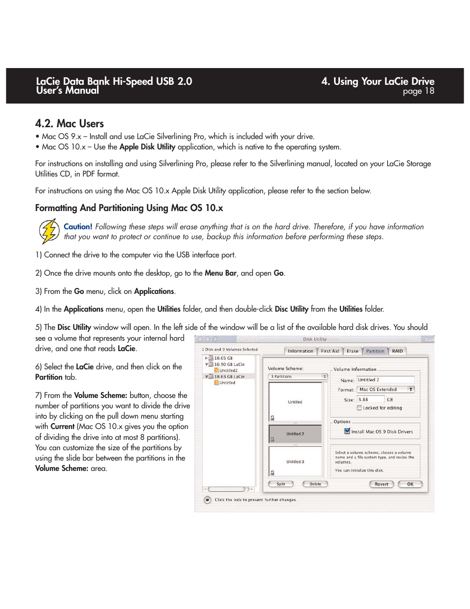 Mac users, Using your lacie drive, Lacie data bank hi-speed usb 2.0 user’s manual | LaCie Databank User Manual | Page 18 / 39