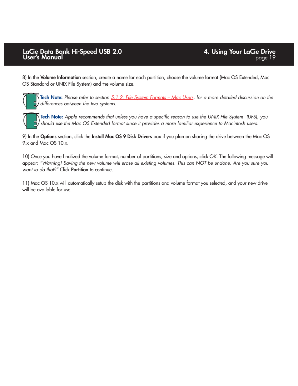 Using your lacie drive, Lacie data bank hi-speed usb 2.0 user’s manual | LaCie Databank User Manual | Page 19 / 39