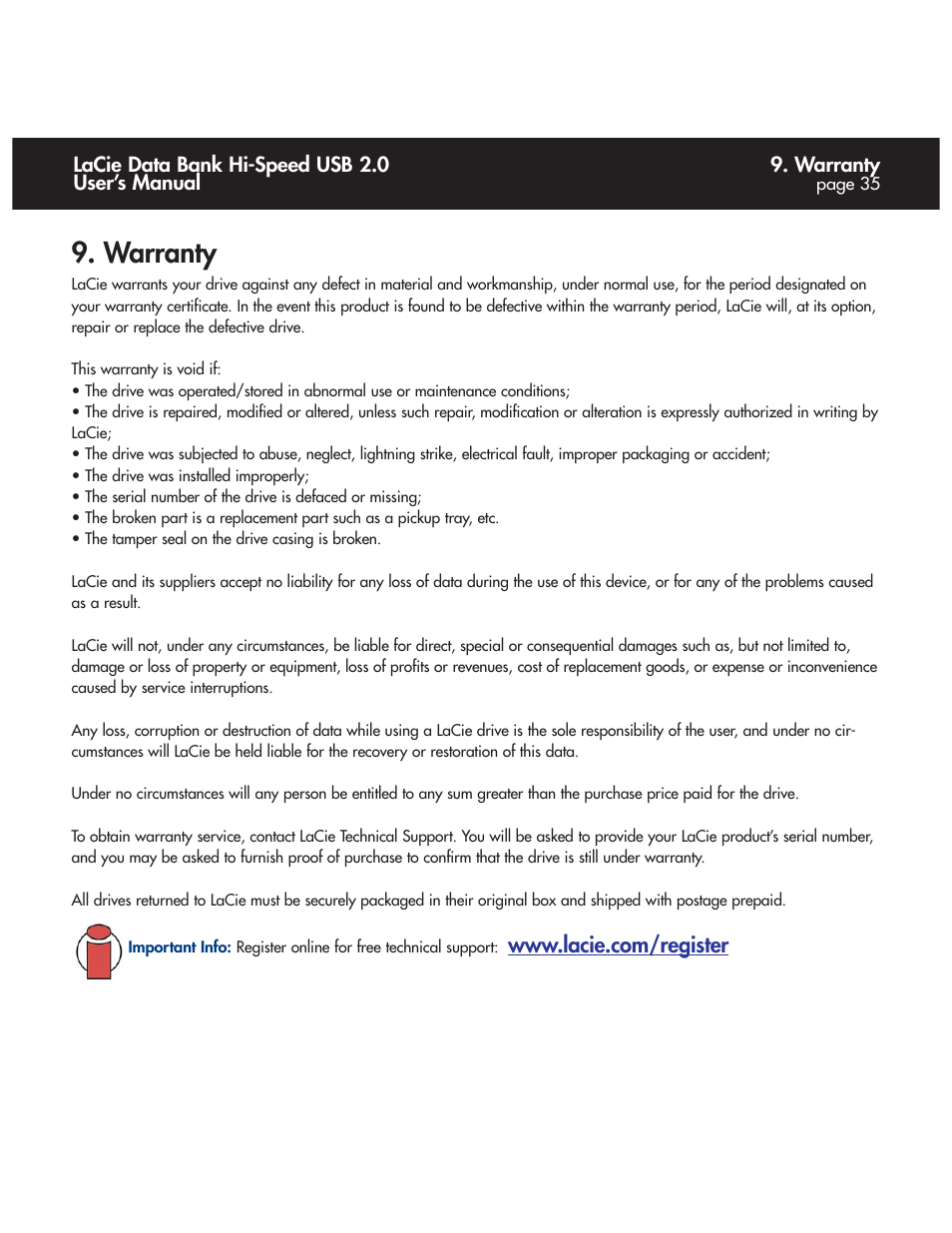 Warranty | LaCie Databank User Manual | Page 35 / 39