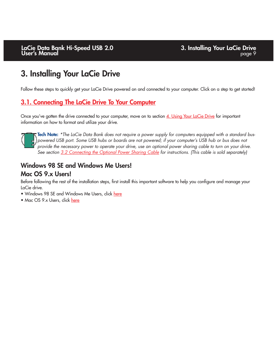 Installing your lacie drive, Connecting the lacie drive to your computer | LaCie Databank User Manual | Page 9 / 39