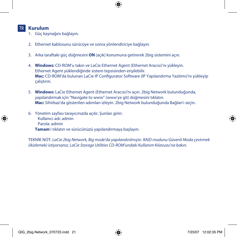 Kurulum | LaCie 2big network User Manual | Page 21 / 24