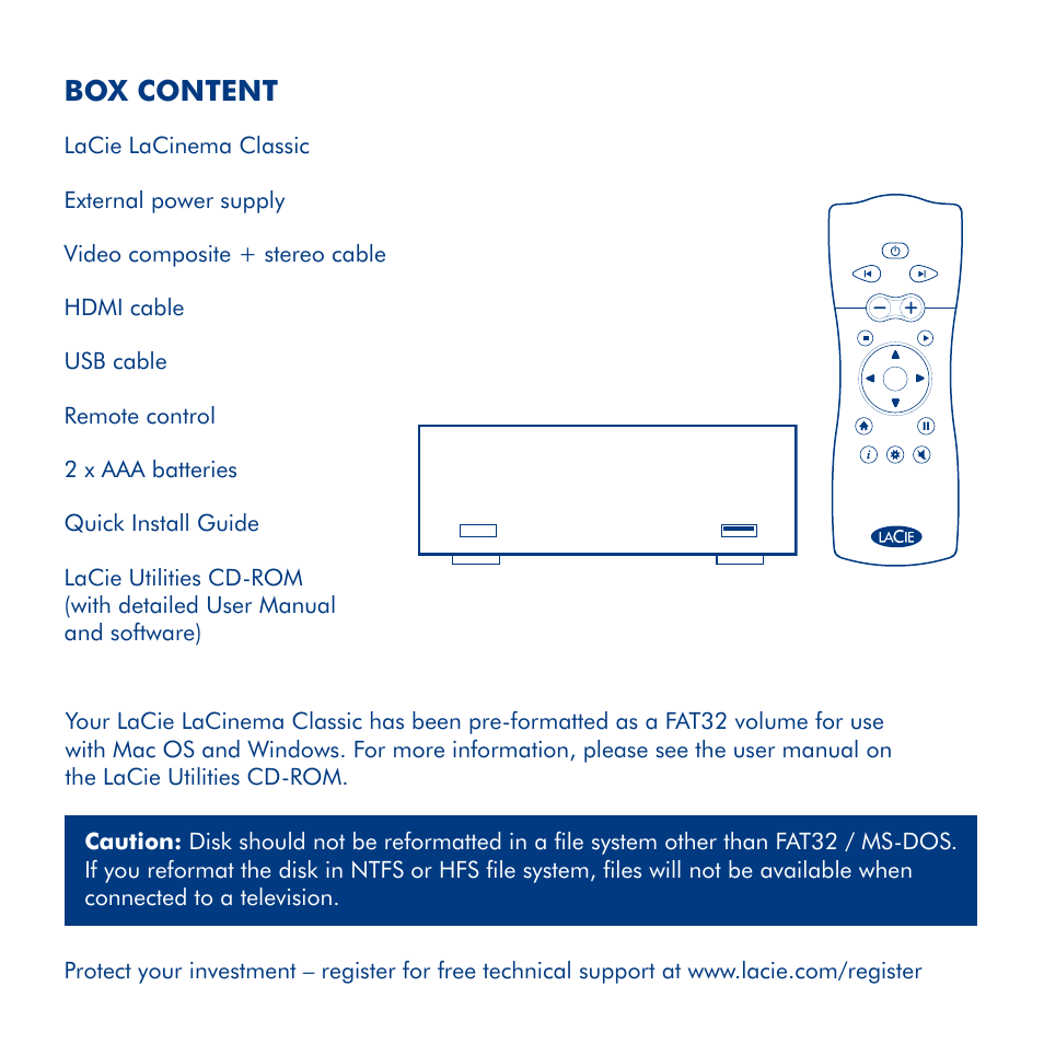 Box content | LaCie LaCinema Classic User Manual | Page 3 / 44