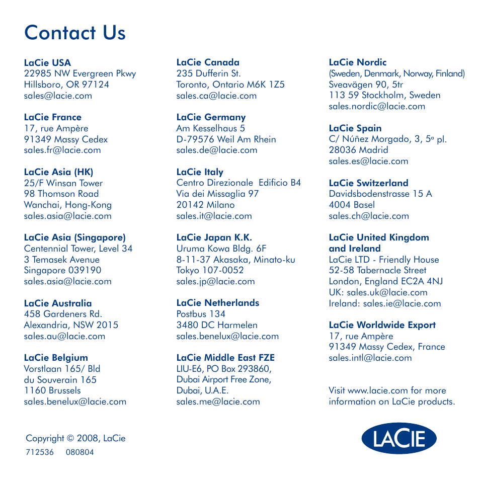 Contact us | LaCie LaCinema Classic User Manual | Page 44 / 44