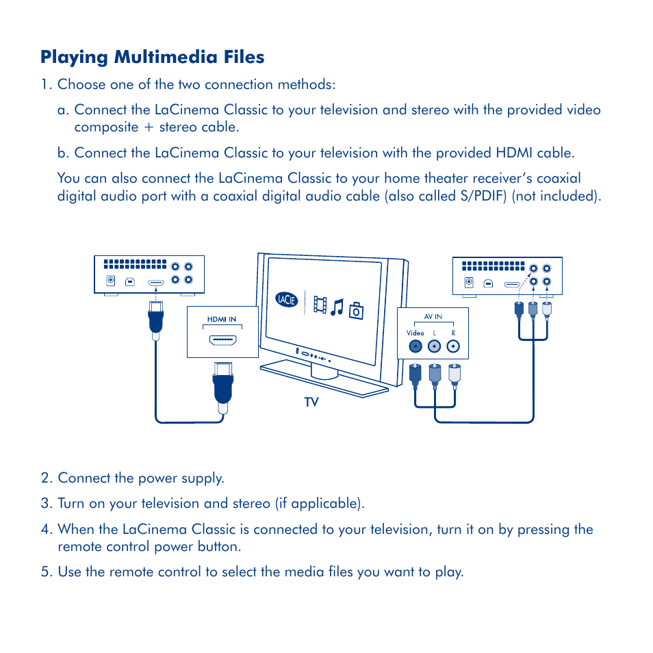 Playing multimedia files | LaCie LaCinema Classic User Manual | Page 7 / 44