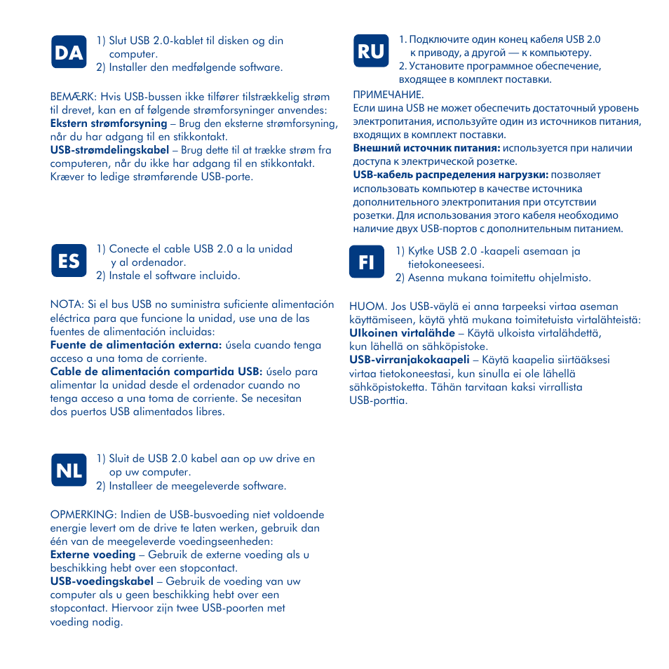 Da nl ru es fi | LaCie Portable DVD RW with LightScribe User Manual | Page 5 / 8