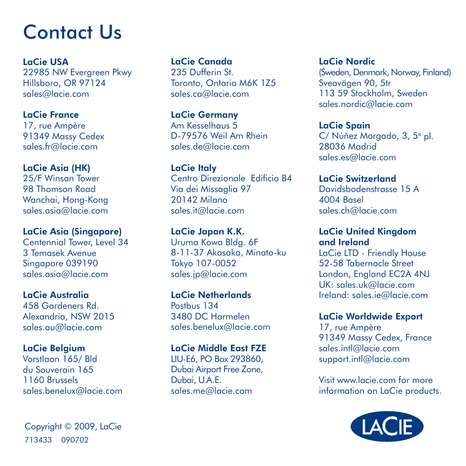 Contact us | LaCie LaCinema Rugged HD User Manual | Page 24 / 24