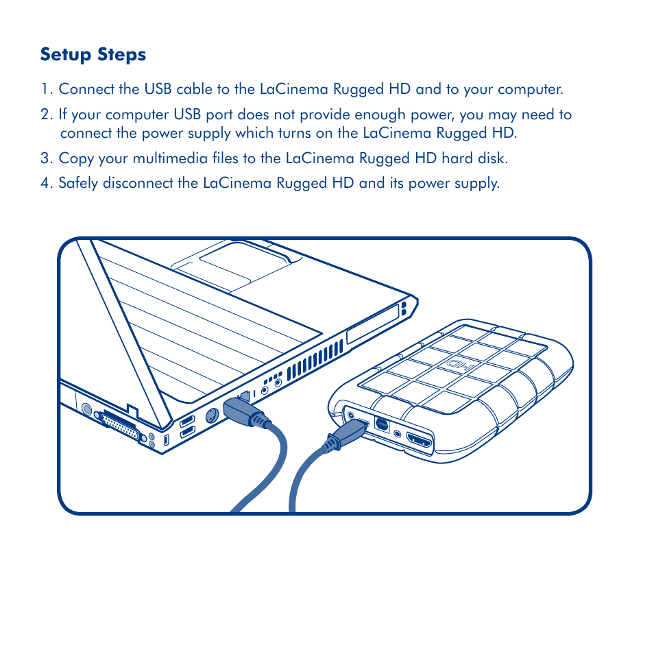Setup steps | LaCie LaCinema Rugged HD User Manual | Page 4 / 24