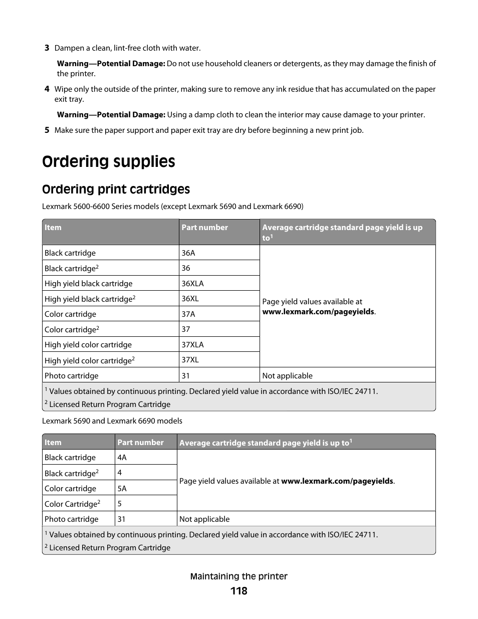 Ordering supplies, Ordering print cartridges | Lexmark 5600 Series User Manual | Page 118 / 173