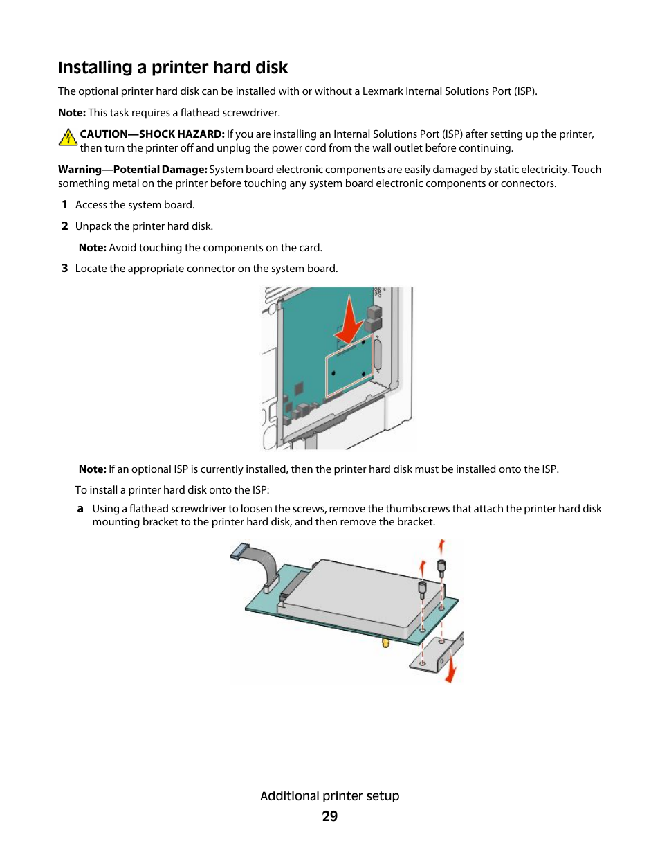 Installing a printer hard disk | Lexmark 280 User Manual | Page 29 / 217