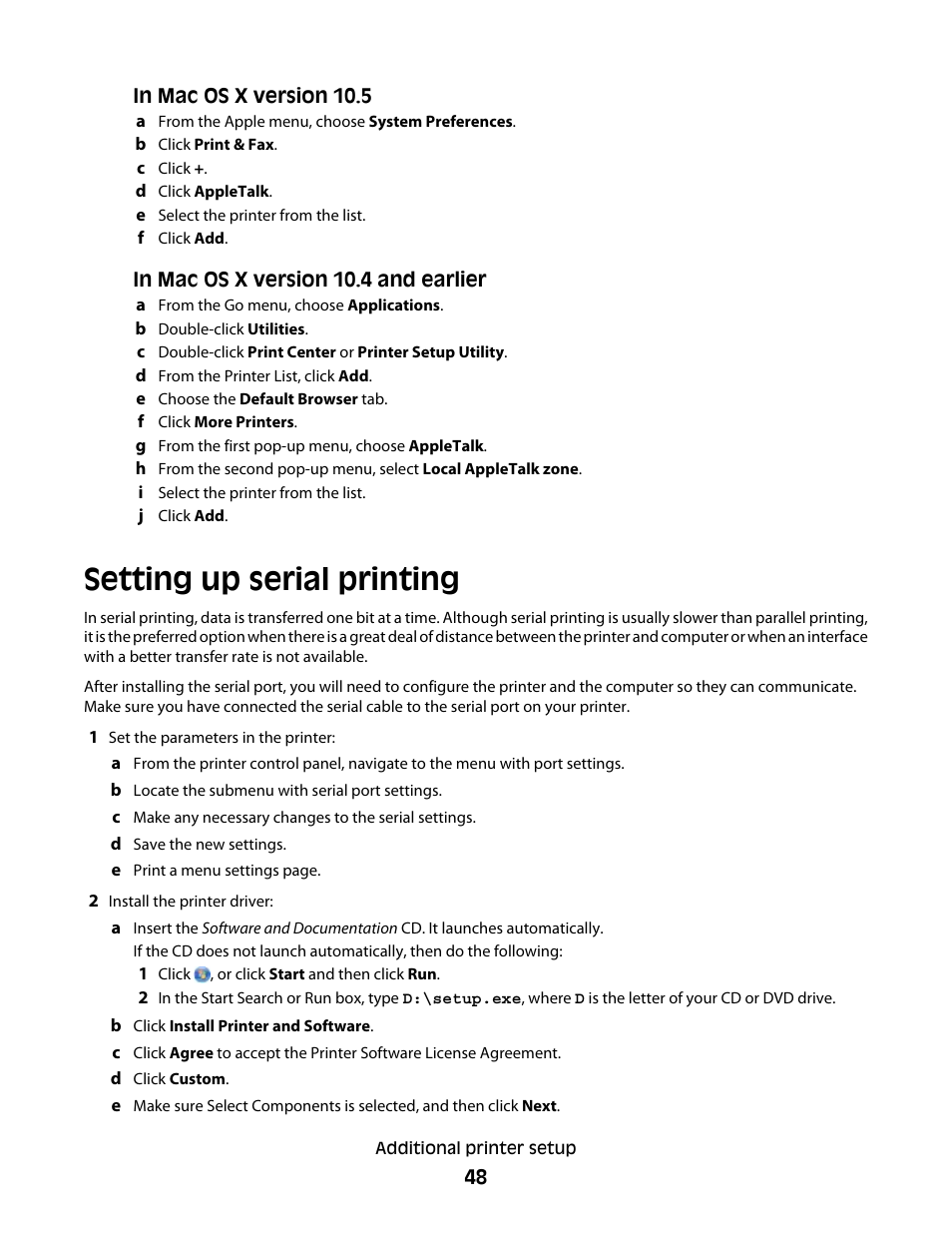 Setting up serial printing | Lexmark 280 User Manual | Page 48 / 217