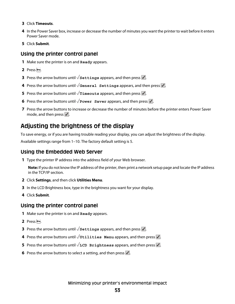 Adjusting the brightness of the display | Lexmark 280 User Manual | Page 53 / 217