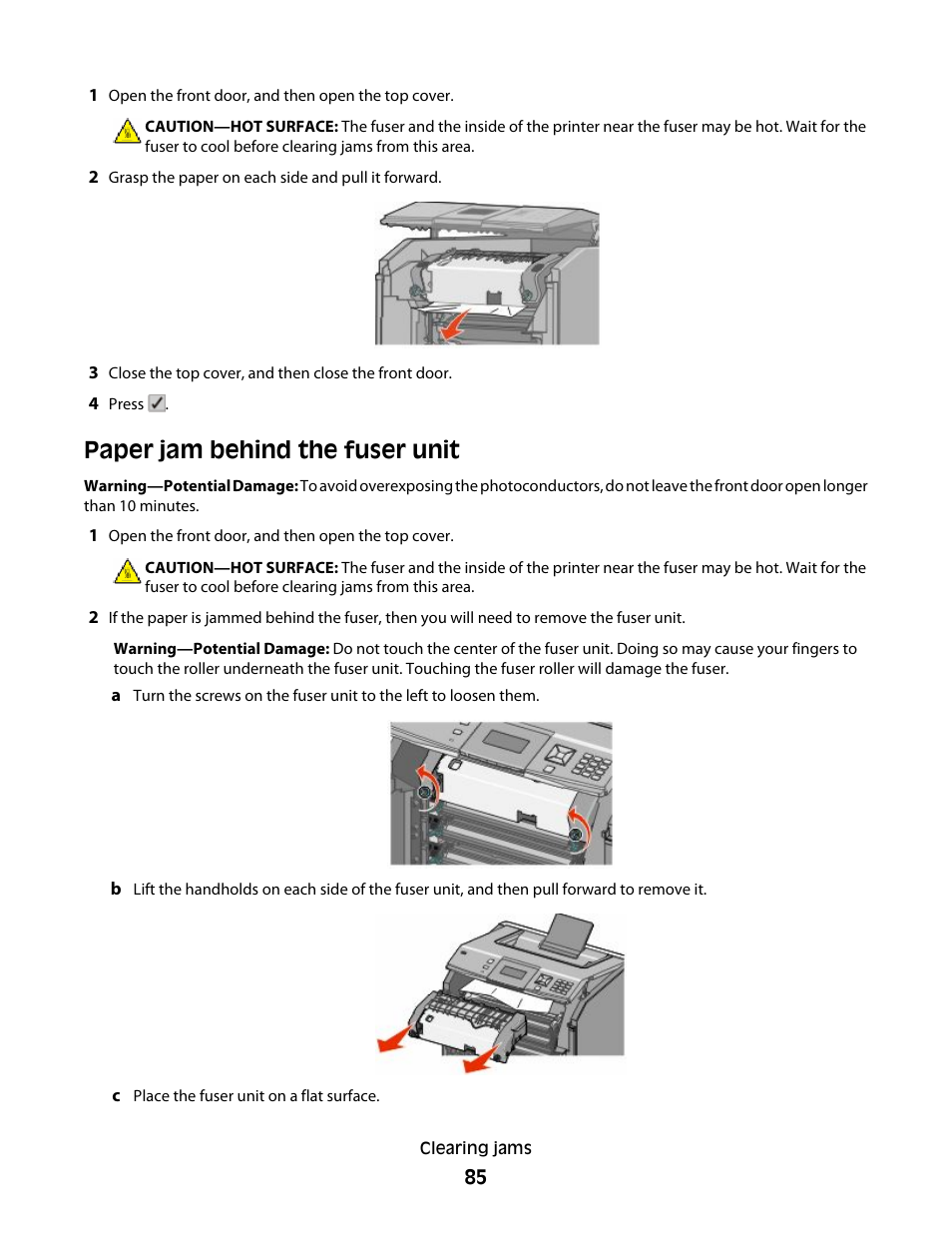 Paper jam behind the fuser unit | Lexmark 280 User Manual | Page 85 / 217
