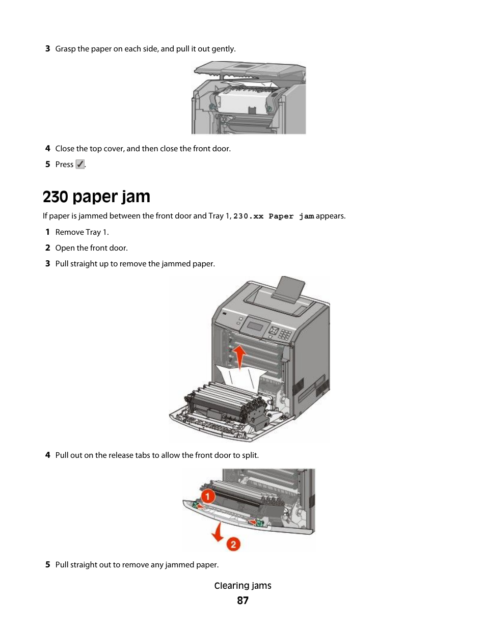 230 paper jam | Lexmark 280 User Manual | Page 87 / 217