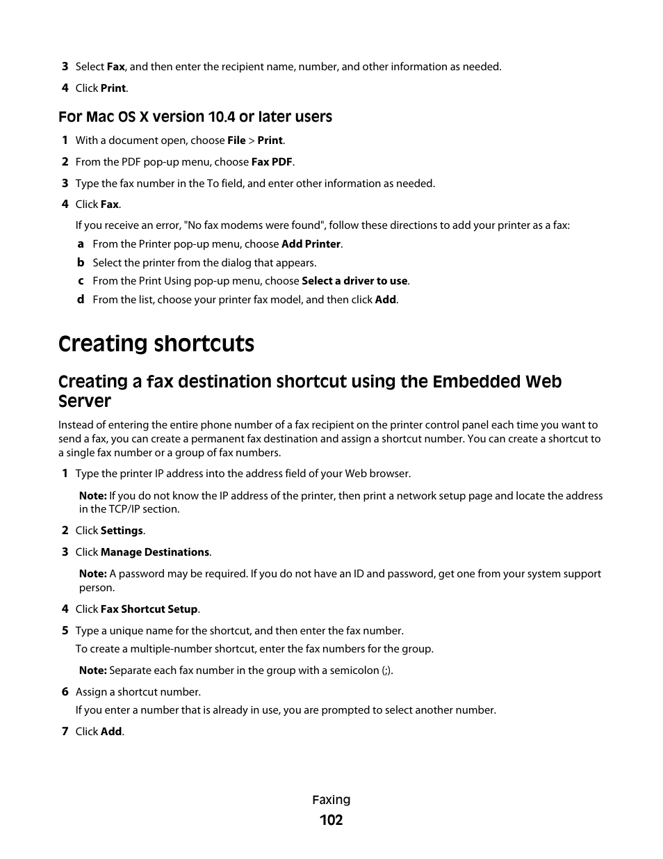 Creating shortcuts | Lexmark 382 User Manual | Page 102 / 258