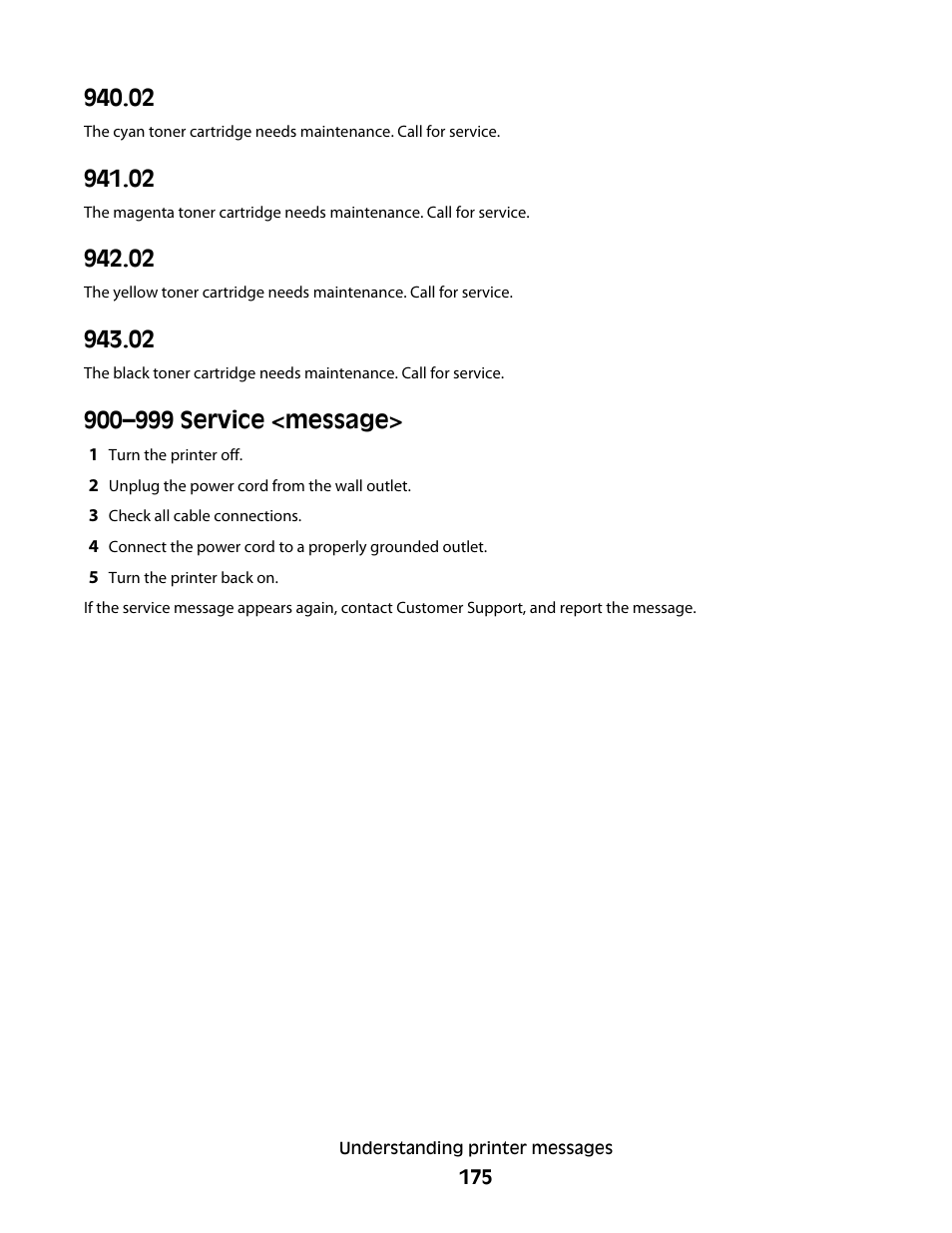 900–999 service <message | Lexmark 382 User Manual | Page 175 / 258