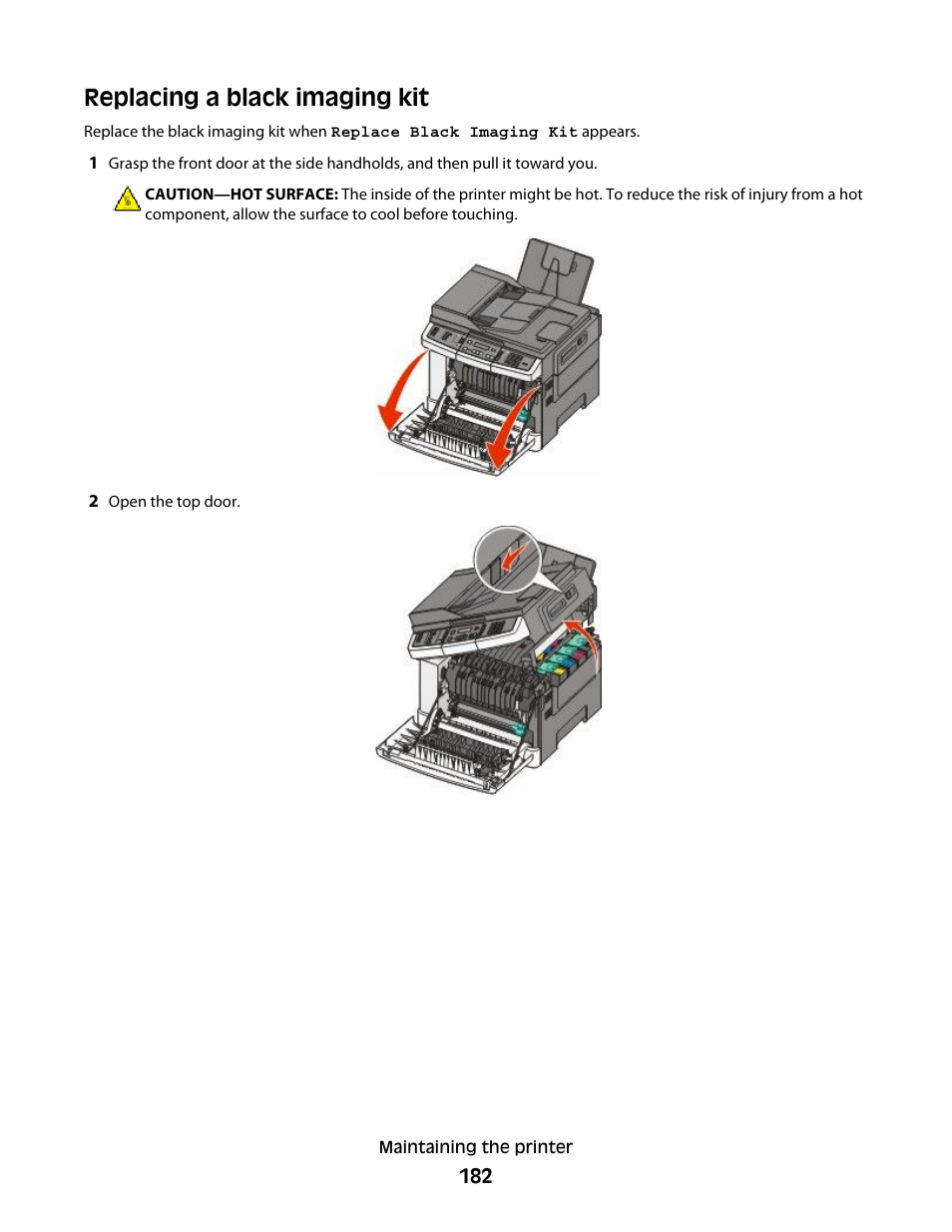 Replacing a black imaging kit | Lexmark 382 User Manual | Page 182 / 258