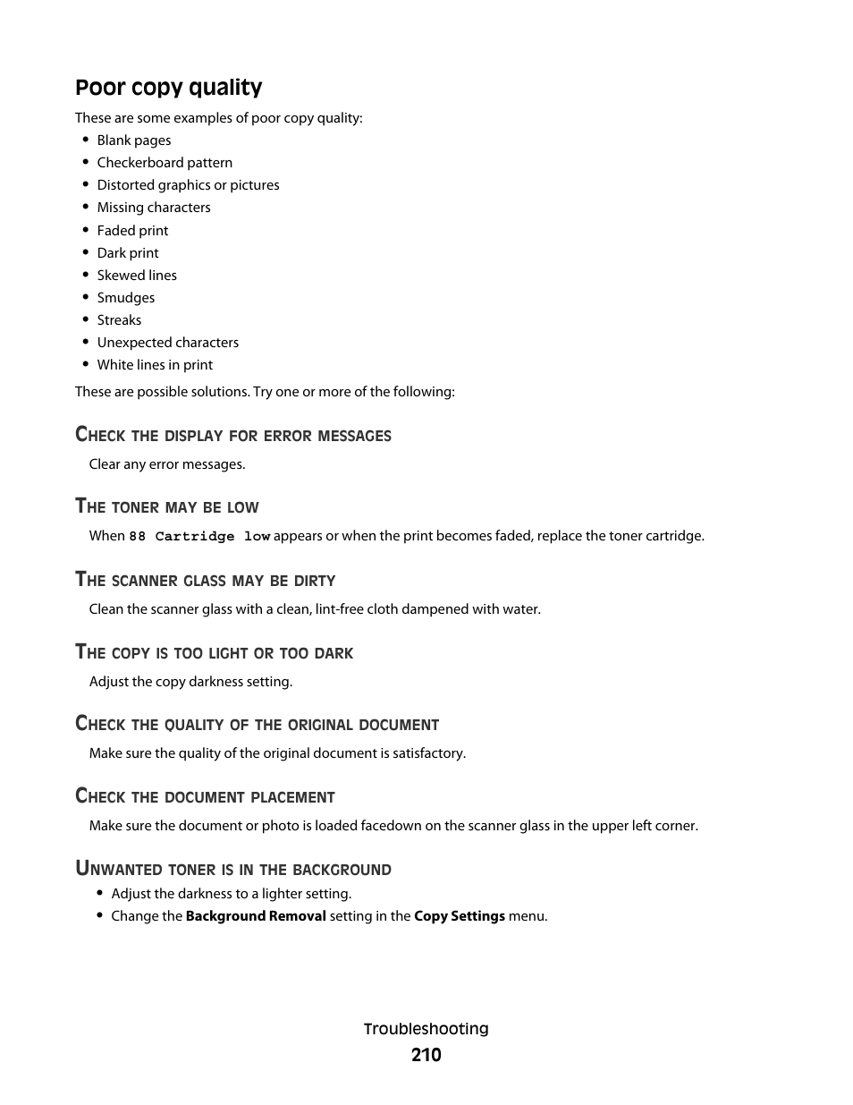 Poor copy quality | Lexmark 382 User Manual | Page 210 / 258