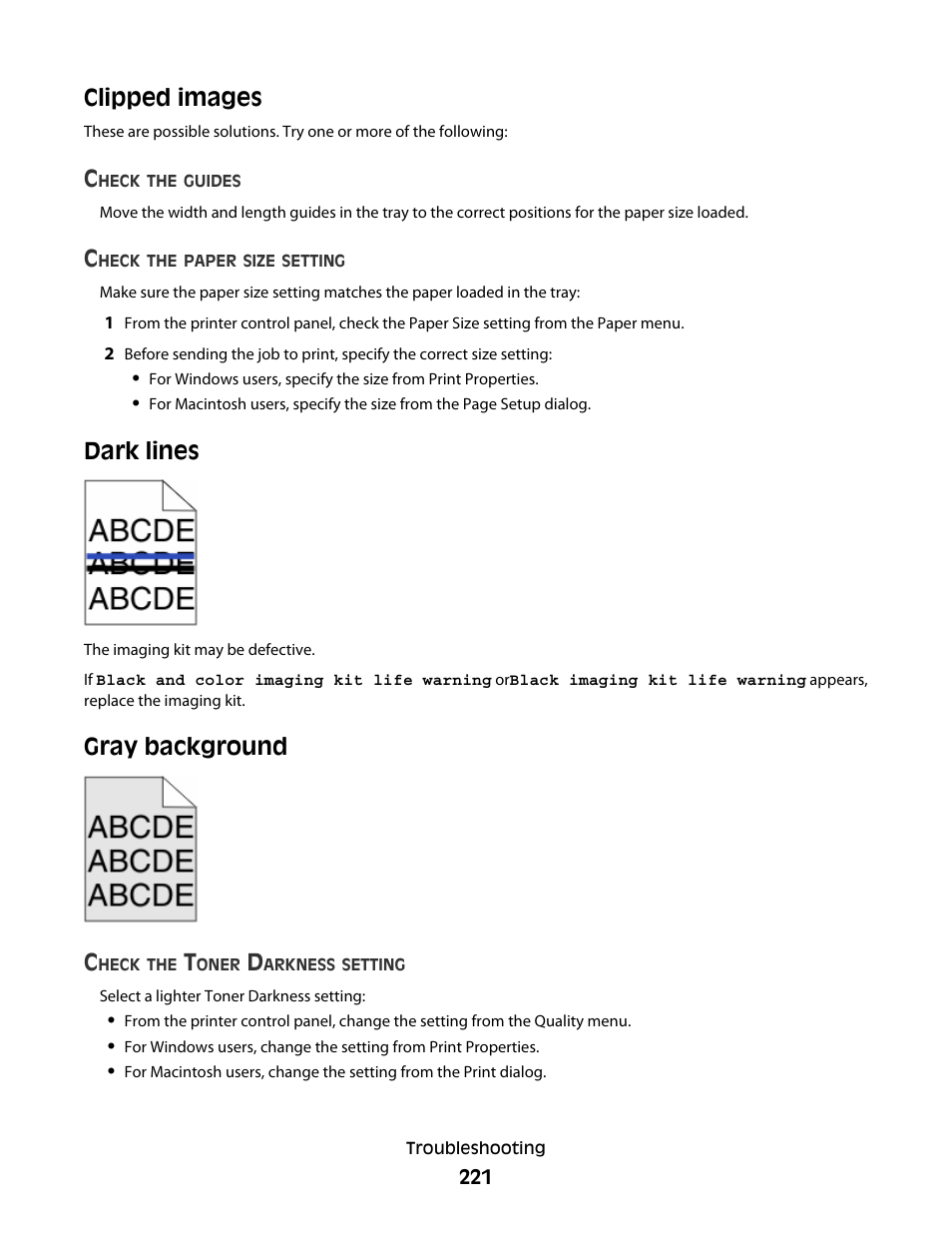 Clipped images, Dark lines, Gray background | Clipped images dark lines gray background, Gray background c | Lexmark 382 User Manual | Page 221 / 258