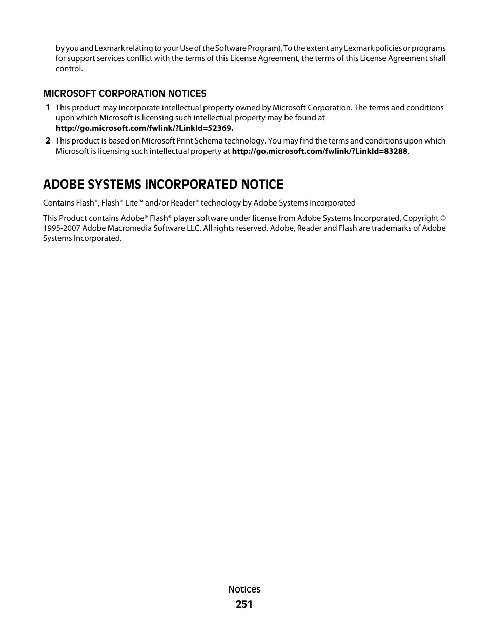 Adobe systems incorporated notice | Lexmark 382 User Manual | Page 251 / 258