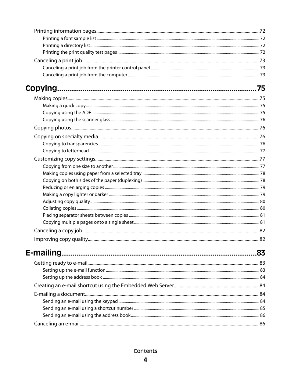 Copying, E-mailing | Lexmark 382 User Manual | Page 4 / 258