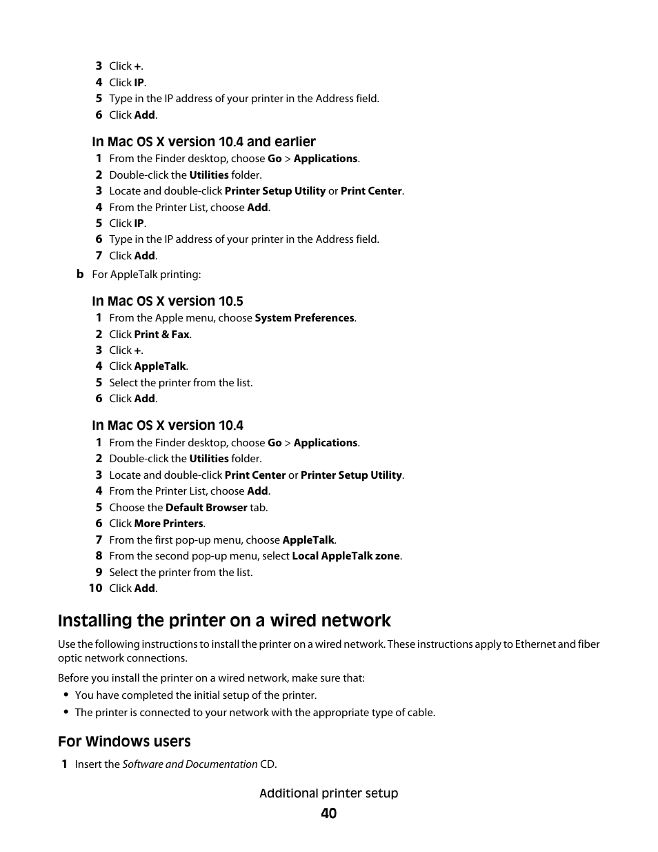 Installing the printer on a wired network | Lexmark 382 User Manual | Page 40 / 258