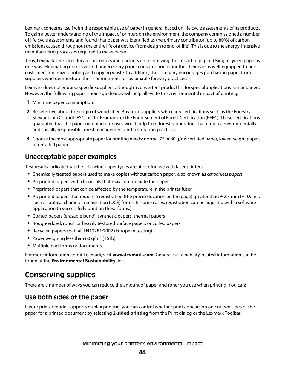 Conserving supplies | Lexmark 382 User Manual | Page 44 / 258