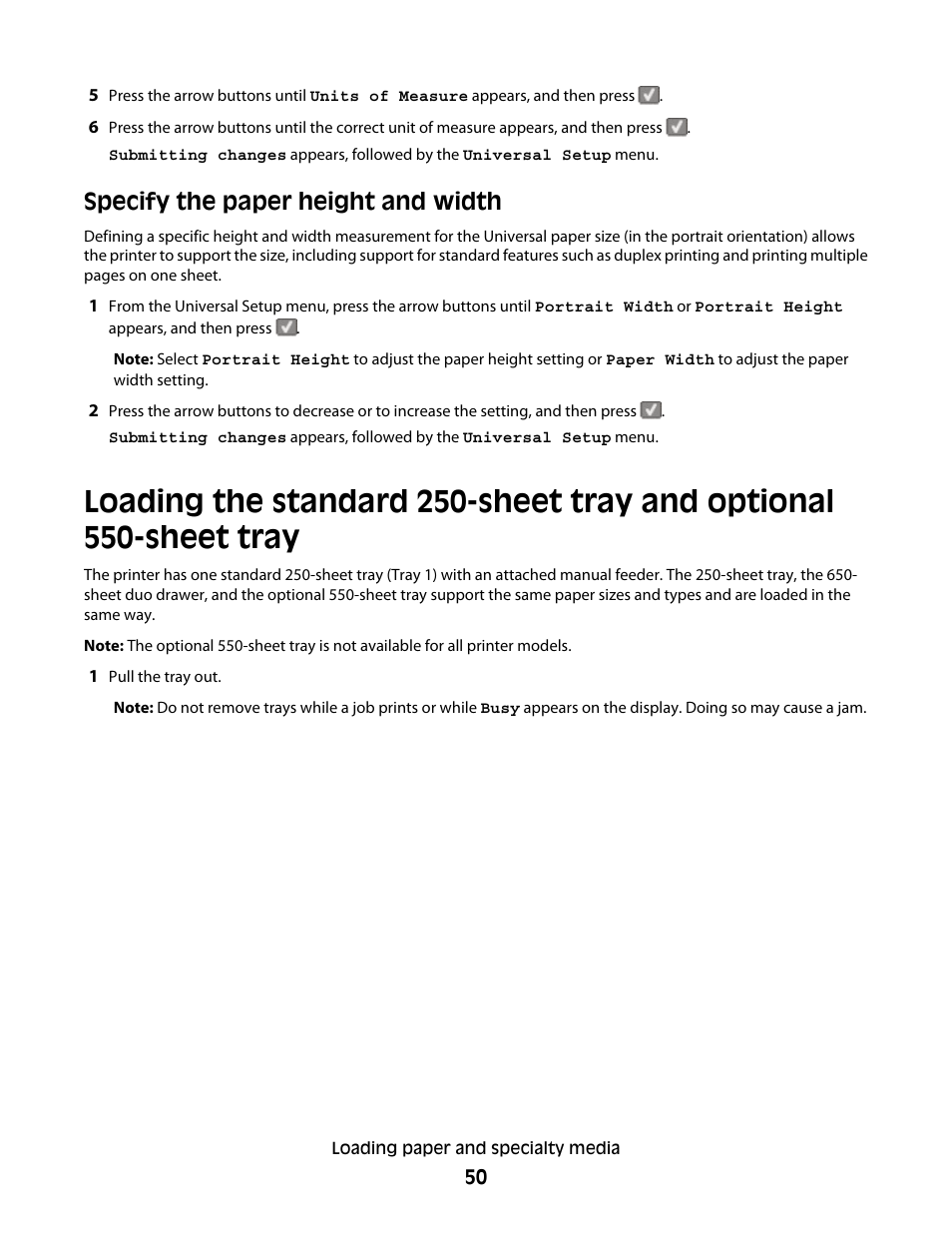 Specify the paper height and width | Lexmark 382 User Manual | Page 50 / 258