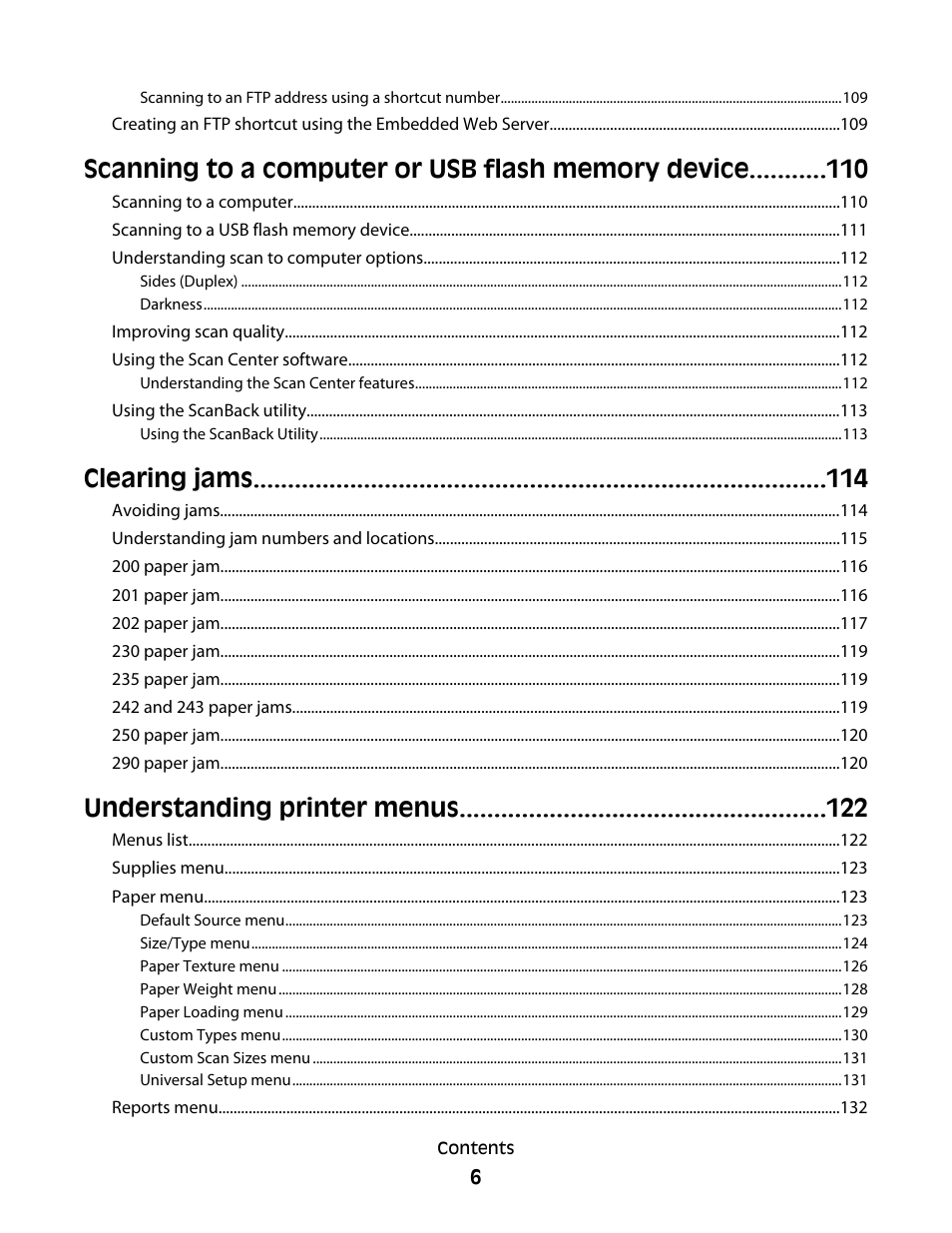Clearing jams, Understanding printer menus | Lexmark 382 User Manual | Page 6 / 258