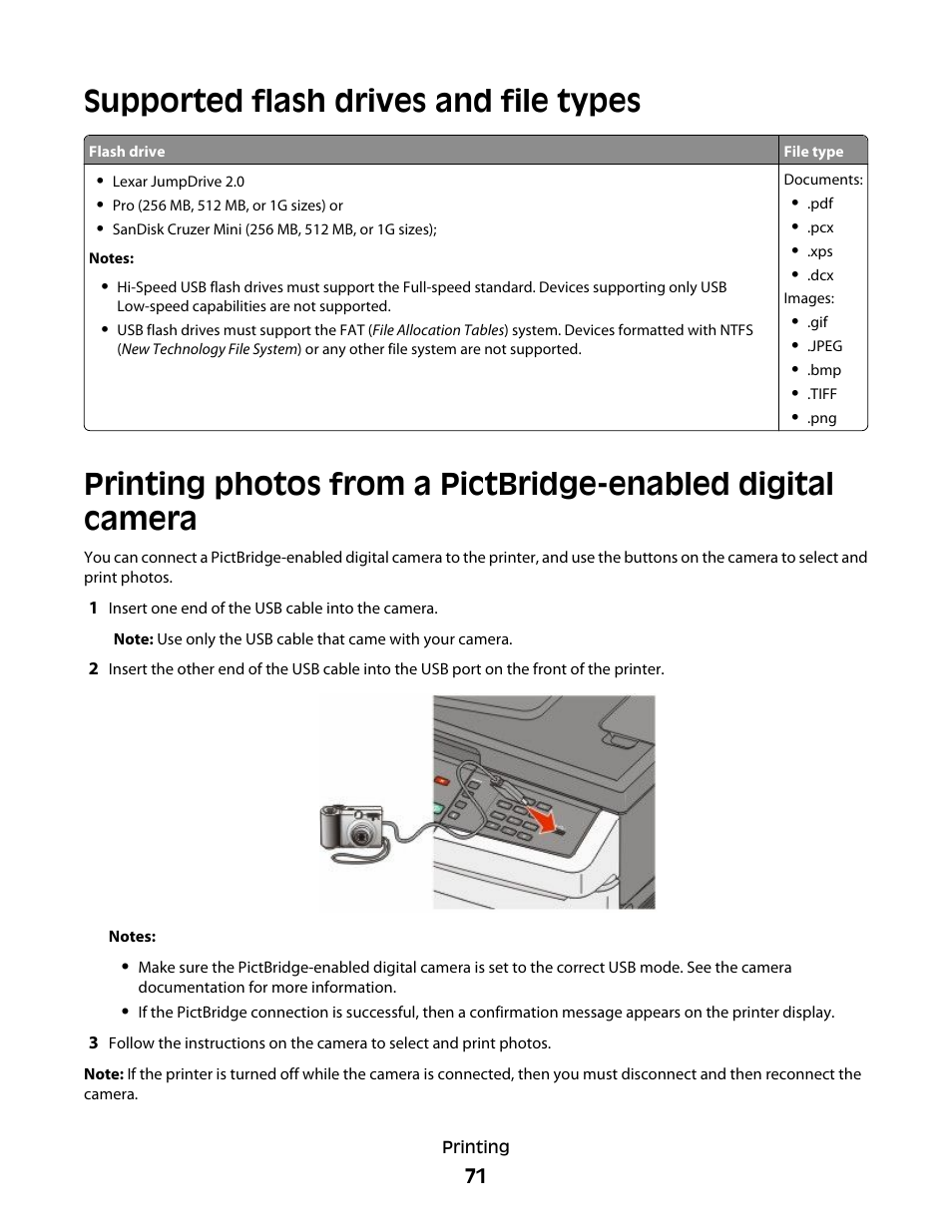 Supported flash drives and file types | Lexmark 382 User Manual | Page 71 / 258