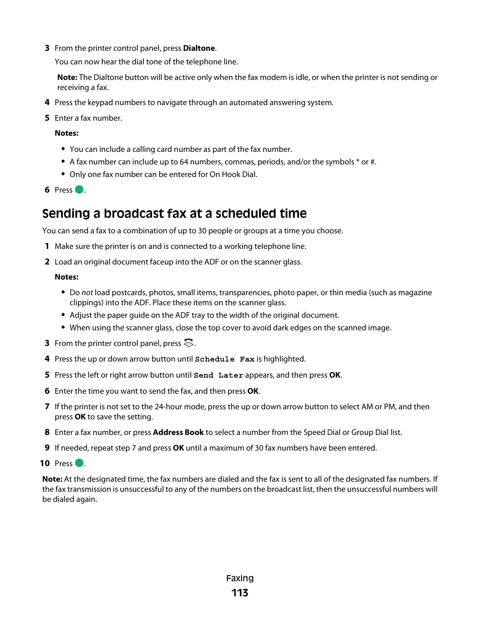 Sending a broadcast fax at a scheduled time | Lexmark 7600 Series User Manual | Page 113 / 181