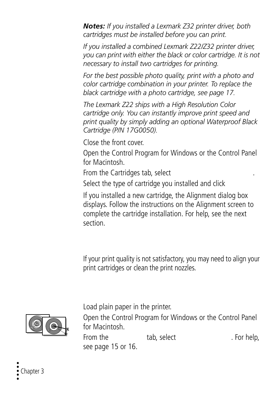 Improving print quality, Aligning print cartridges | Lexmark Z32 User Manual | Page 22 / 44