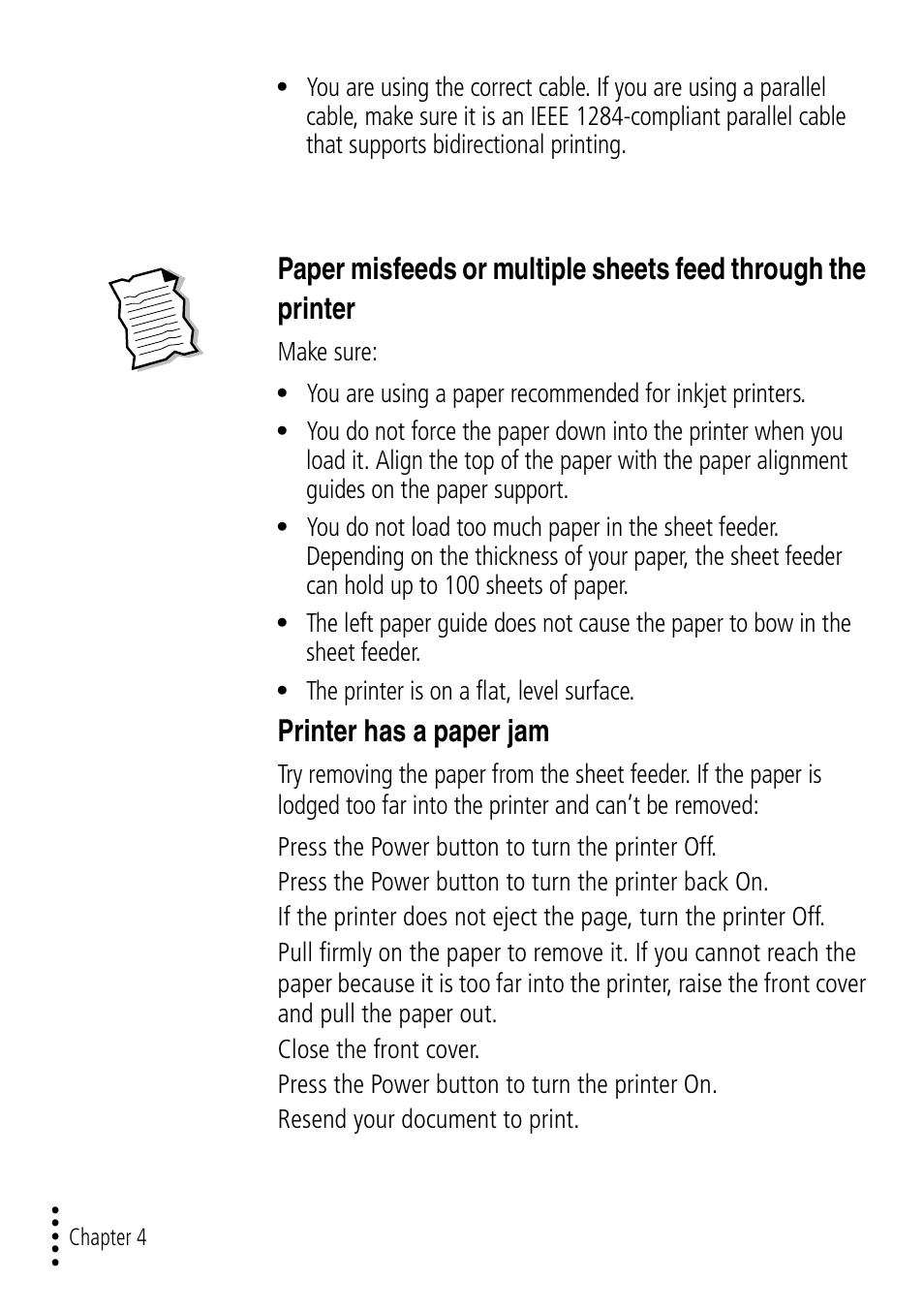 Paper misfeeds or jams, Printer has a paper jam | Lexmark Z32 User Manual | Page 30 / 44