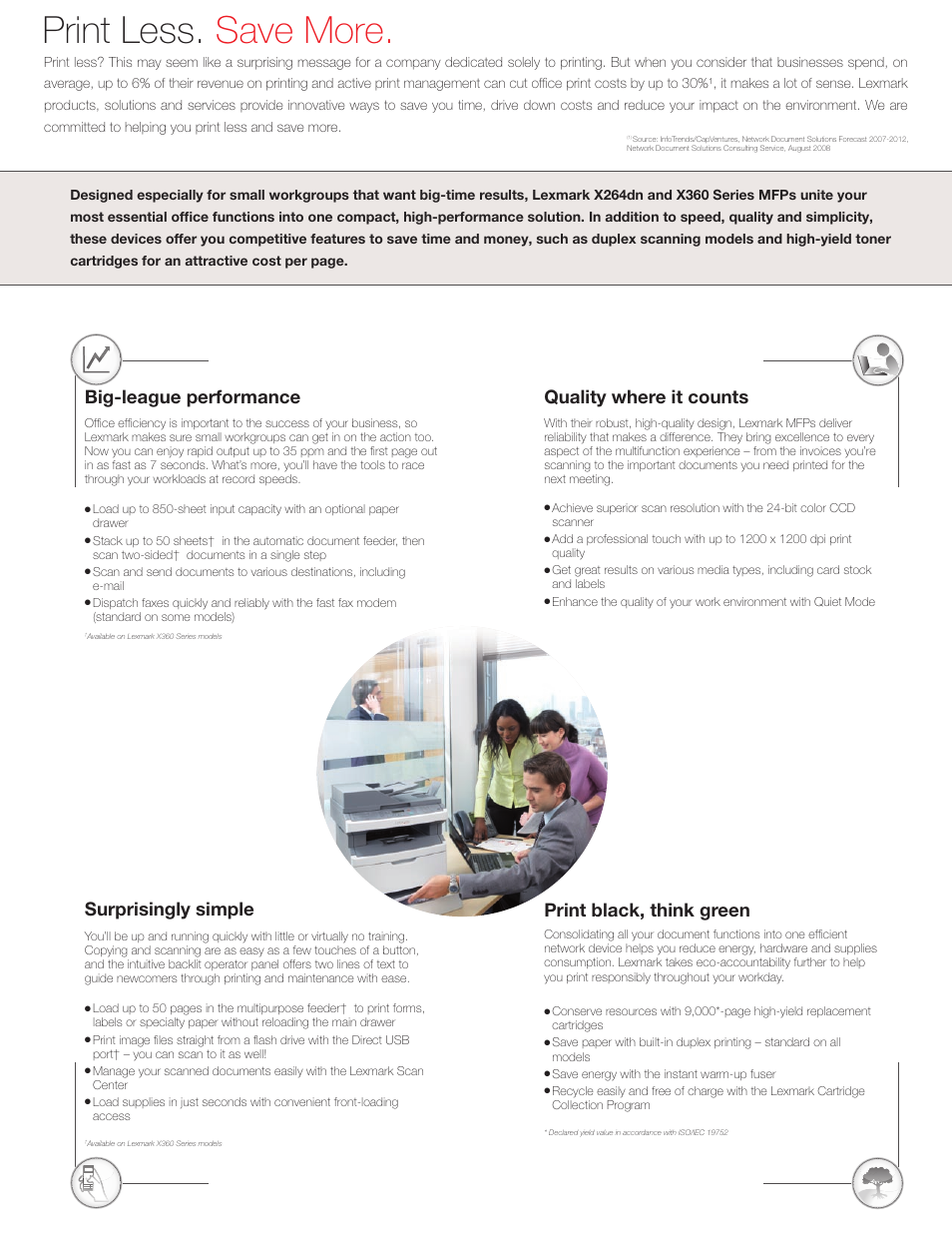 Print less. save more, Big-league performance | Lexmark X 364dw User Manual | Page 2 / 6