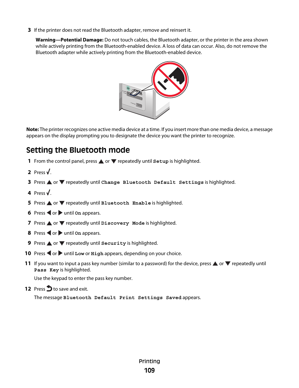 Setting the bluetooth mode | Lexmark 9500 Series User Manual | Page 109 / 290