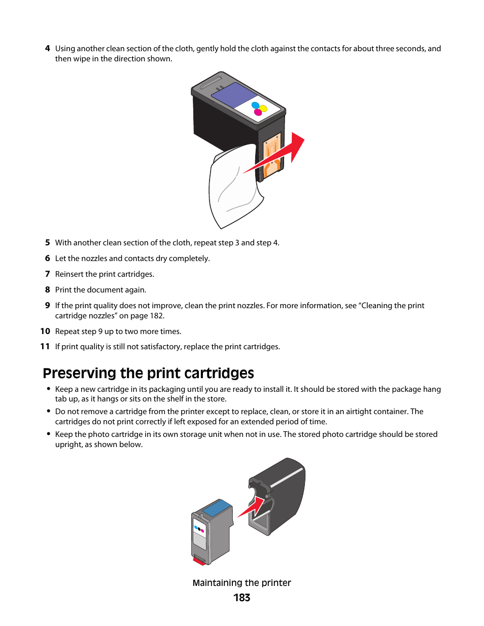 Preserving the print cartridges | Lexmark 9500 Series User Manual | Page 183 / 290