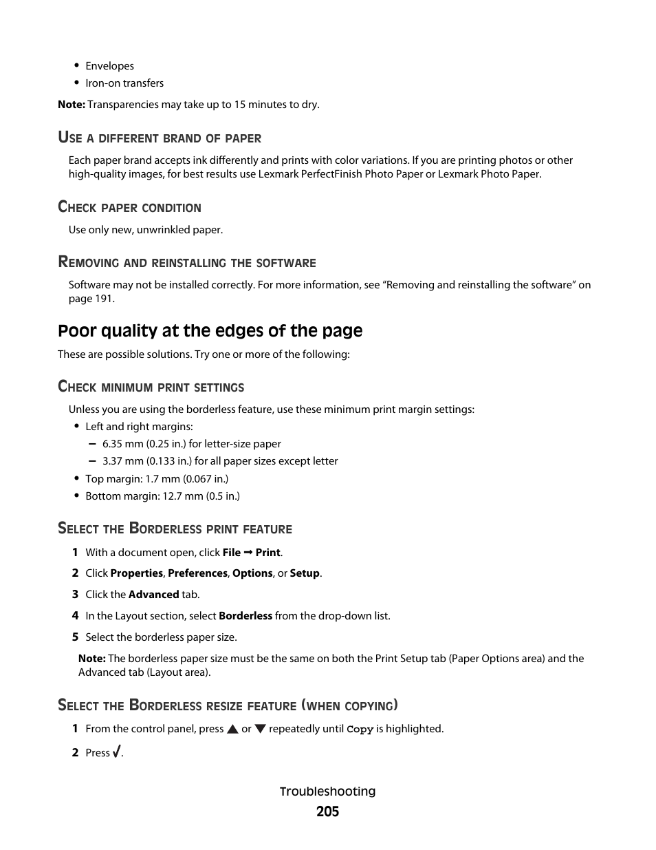 Poor quality at the edges of the page | Lexmark 9500 Series User Manual | Page 205 / 290