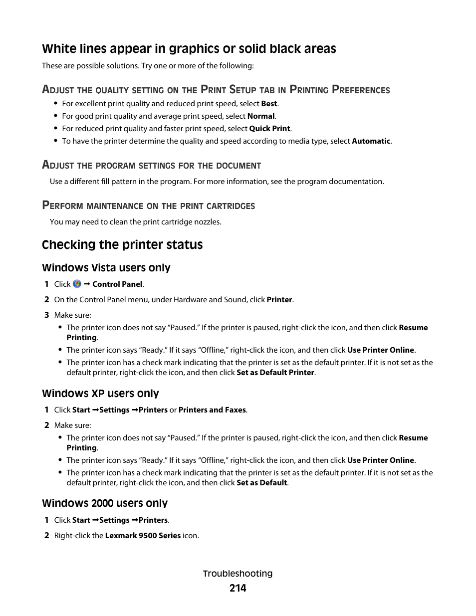 Checking the printer status | Lexmark 9500 Series User Manual | Page 214 / 290