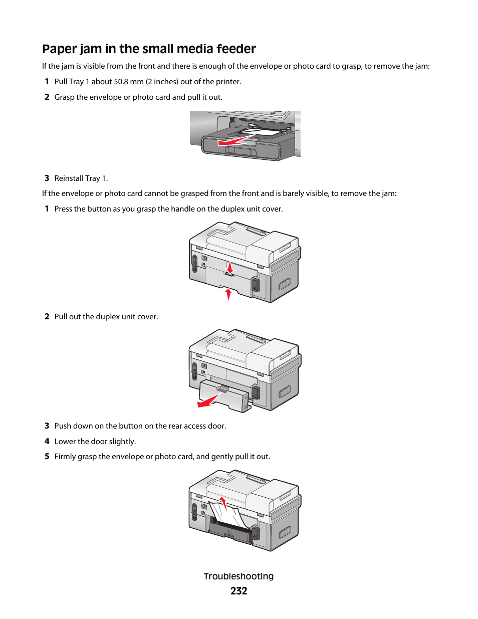 Paper jam in the small media feeder | Lexmark 9500 Series User Manual | Page 232 / 290