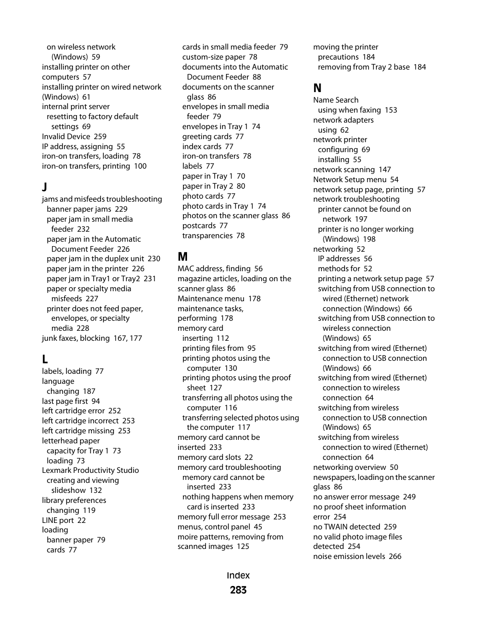 Lexmark 9500 Series User Manual | Page 283 / 290