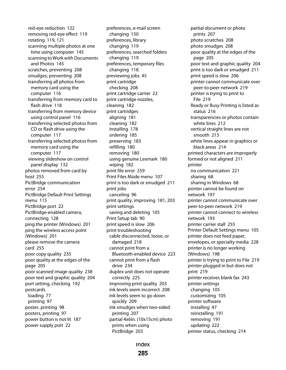 Lexmark 9500 Series User Manual | Page 285 / 290