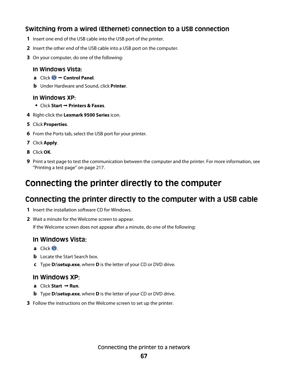 Connecting the printer directly to the computer | Lexmark 9500 Series User Manual | Page 67 / 290