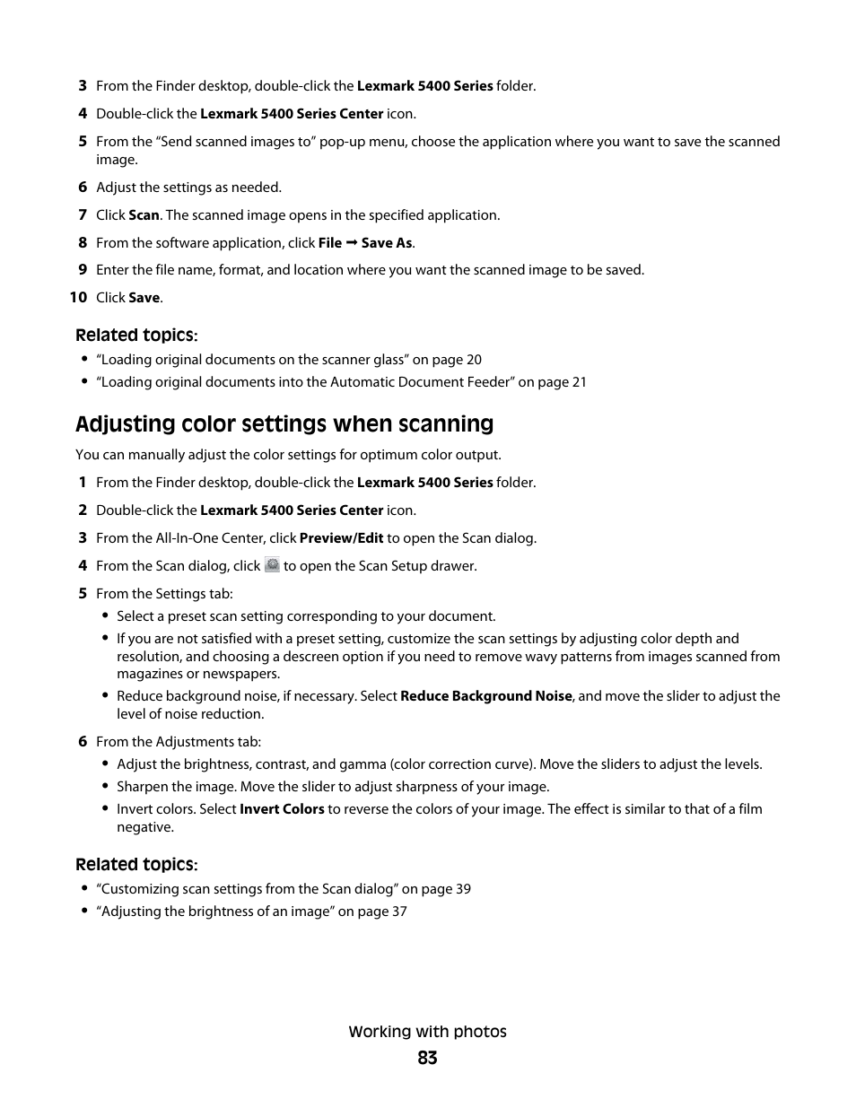 Adjusting color settings when scanning | Lexmark 5400 Series User Manual | Page 83 / 155