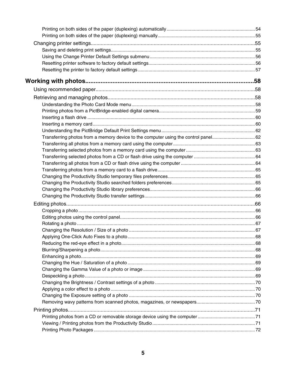 Working with photos | Lexmark 4800 Series User Manual | Page 5 / 176
