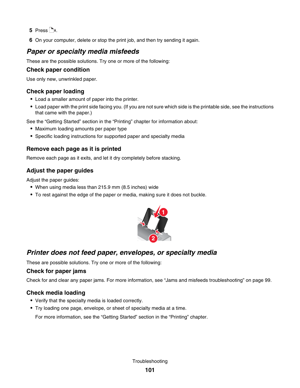 Paper or specialty media misfeeds | Lexmark 1500 User Manual | Page 101 / 124